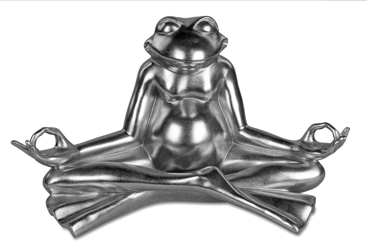 Kikker - XXL - Yoga- Polyserin- Zilver - 45x25x26cm - Beeld - Decoratie