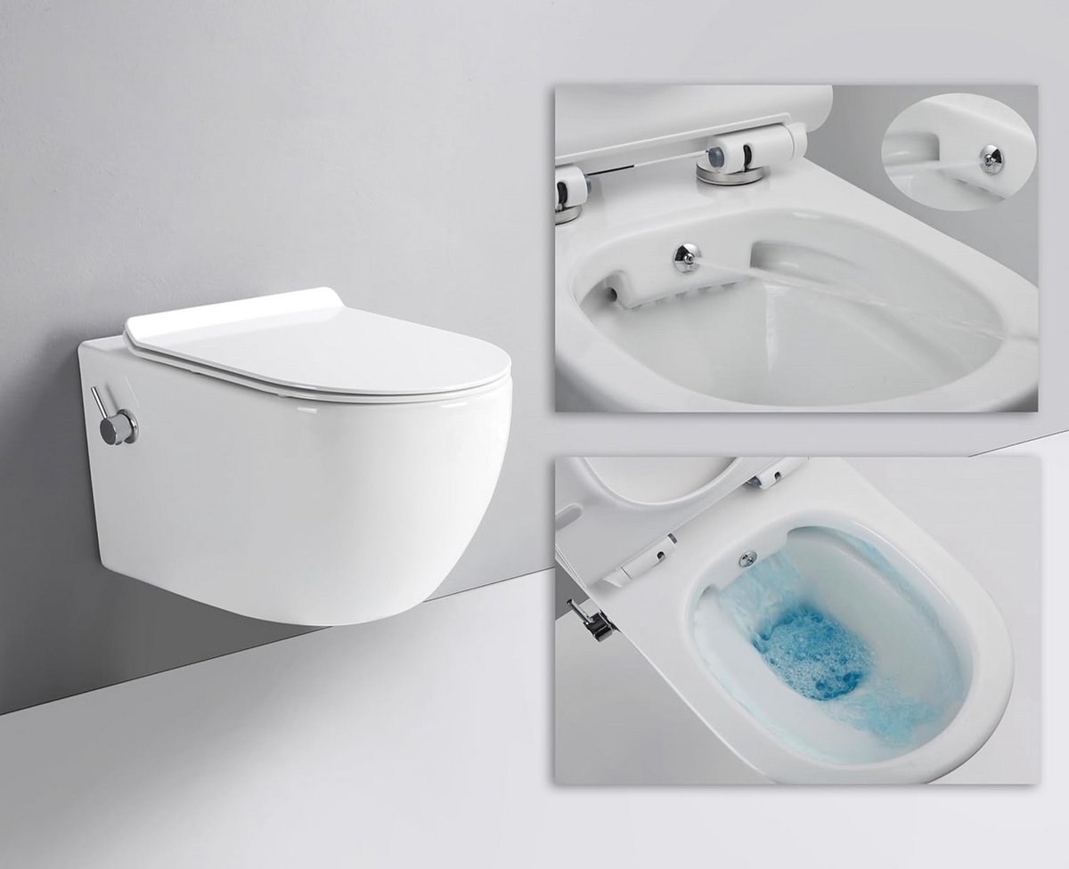 Spoelrandloos Douchetoilet met Soft-Close Bril en Verstelbaar Mondstuk