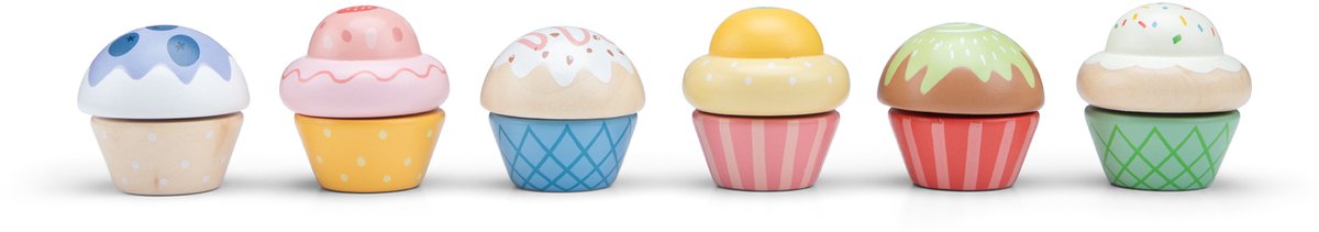 Woet® Houten Speelgoed Cupcakes Set - 6 Stuks - Speelgoedeten voor Kinderen - Rollenspel Keukenspeelgoed - Vanaf 2 Jaar — afbeelding 2