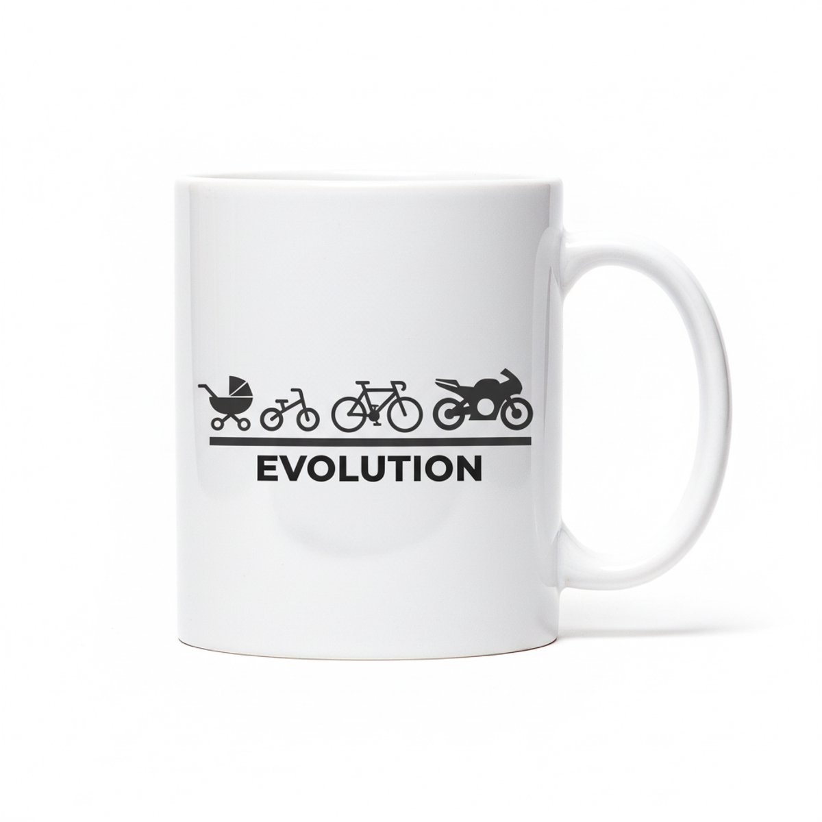 “Evolution” Mok – Van Kinderwagen tot Motor Levensontwikkeling Koffiemok 330 ml