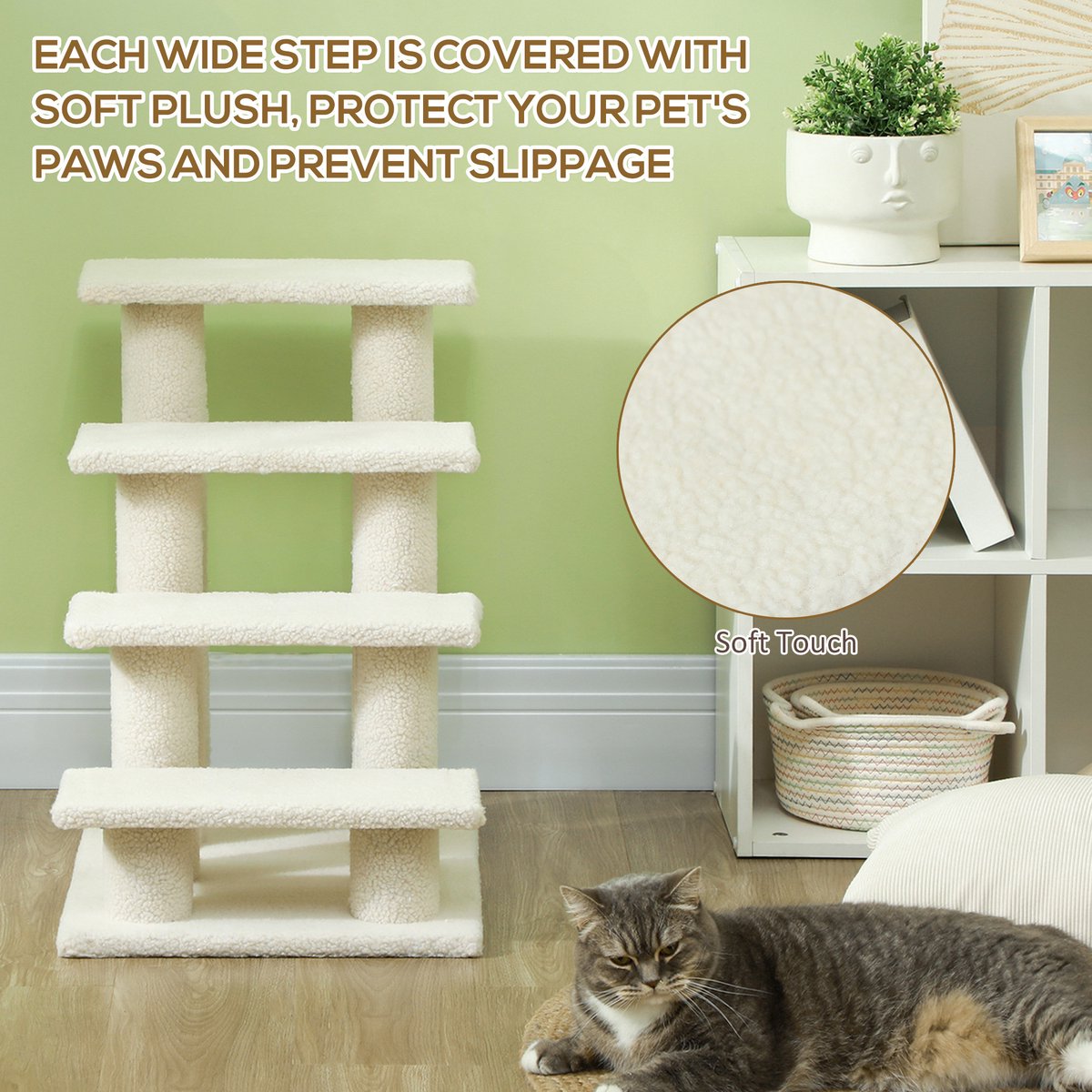 PawHut Huisdierladder Voor Honden En Katten - 3 Treden Met Pluche En Sisal