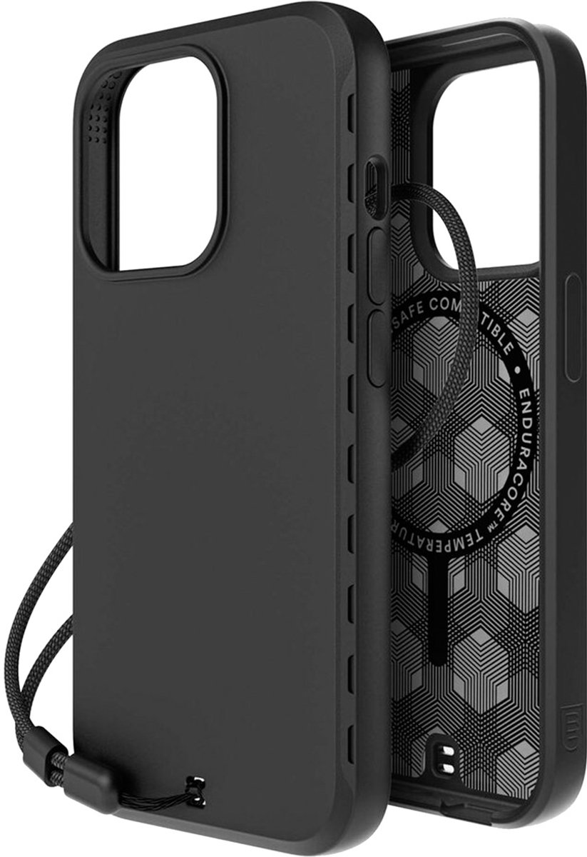 BodyGuardz Paradigm Pro MagSafe hoesje iPhone 15 Pro Max – Ingebouwde MagSafe oplaadcompatibiliteit – Verwijderbare lanyard tegen vallen – Ingebouwde cameraring tegen krassen - Zwart