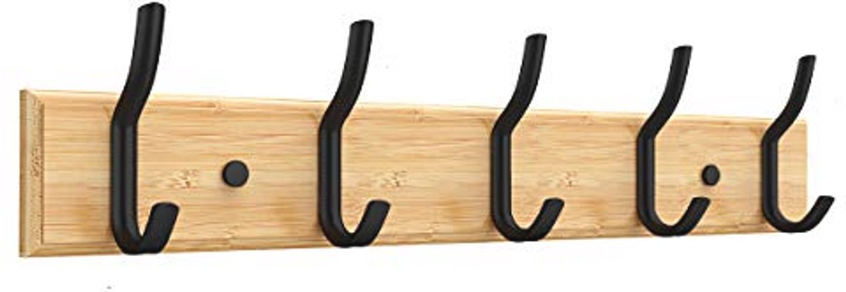 Kledinghanger met 5 Haken - Heavy Duty Bamboe Hoed Houder - Zwart