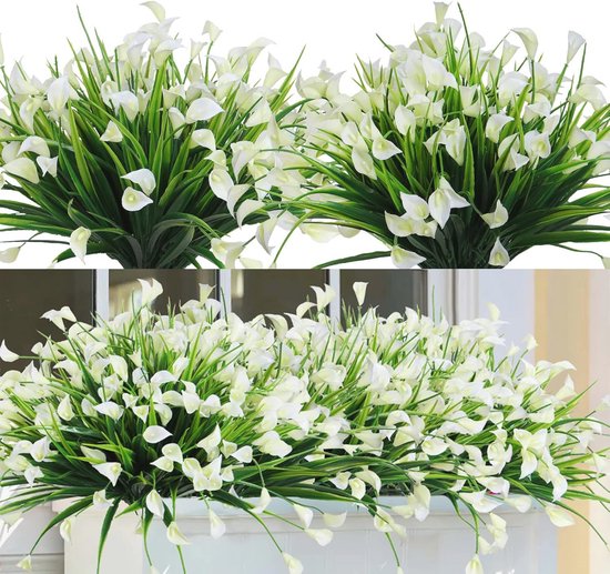 8 Stuks Faux Buxus Heesters met Calla Lelies - UV-bestendige Kunstplanten voor Tuin, Balkon en Veranda Decoratie