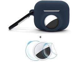 2 in 1 AirPods Pro 3 en Airtag Case - Beschermhoes - AirPods Pro 3 Cover - AirPods Pro 3 AirTag Hoesje - tracker - hoesje geschikt voor Apple Airpods Pro 3 - donker blauw - met screenprotector