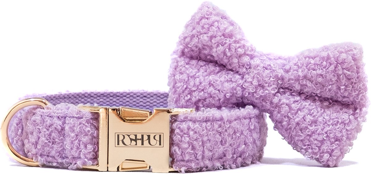 POSHPUP® - Teddy Hondenhalsband met Strik - Lilac Paars - Maat L - Roestbestendige metalen kliksluiting - Voor Kleine en Grote Honden