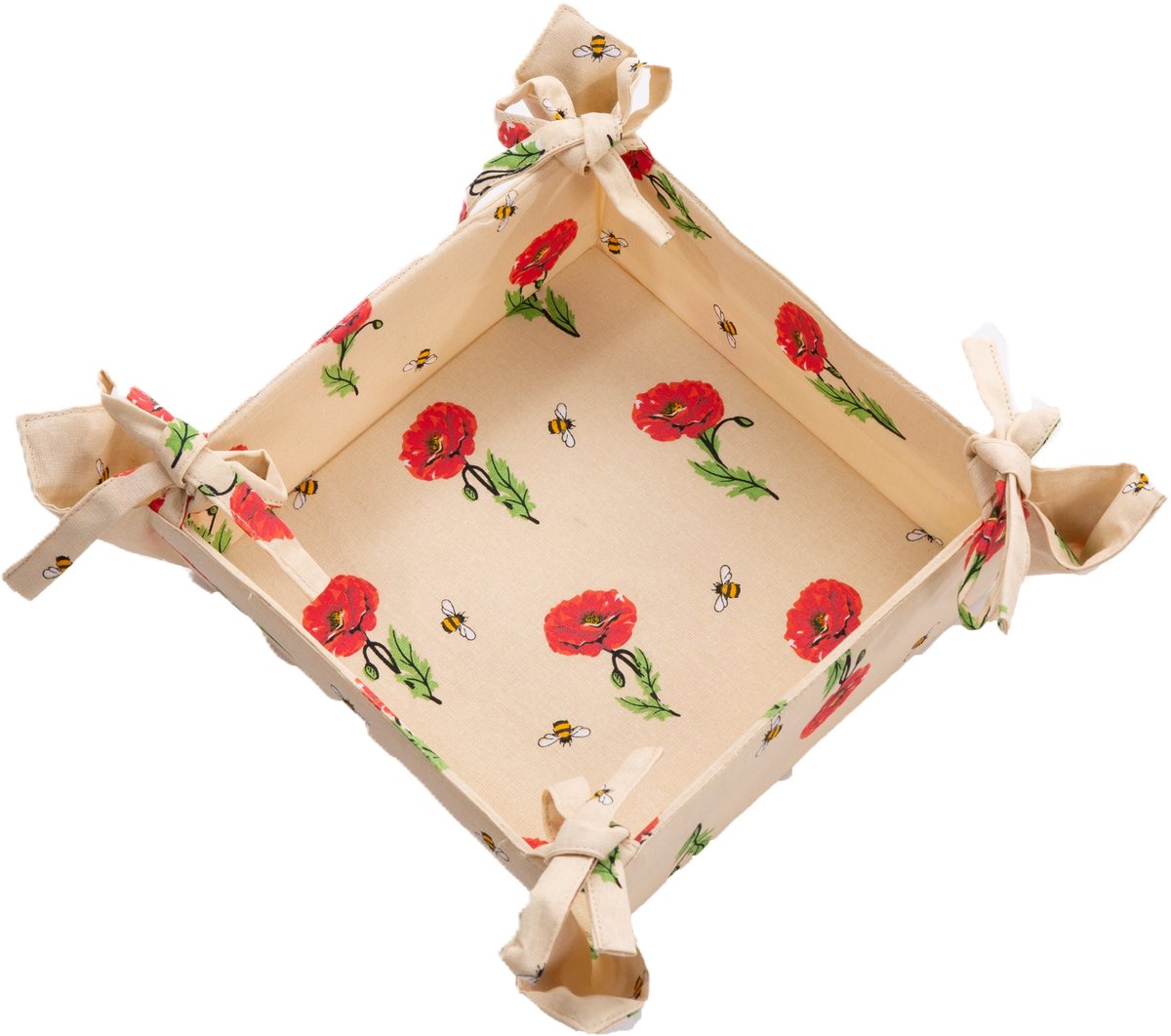 Broodmand - Stoffen mand - Klaproos - Bloem -Bijen- Breadbasket