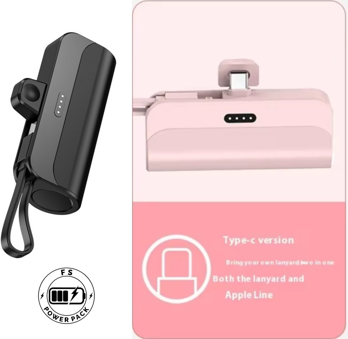 Universeel Draagbare Mini Power Bank FS Power Pack Mini Power Bank 5000mAh – Sleutelhanger Powerbank – Ultra Compact – Snelladen 2.1A – Type-C In/Output – Pocket Noodoplader voor Smartphone – Reizen & Onderweg-iPhone/Samsung Cadeau Nieuwjaar — cadeau in Elektronica - foto 4