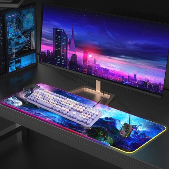 Gaming Musmatter RGB Gaming Muismat met LED Verlichting - Oversized Antislip ...