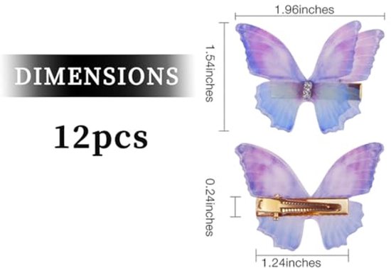 Butterfly Hair Clips 12 Pieces Women Girls Kids Hair Clips Set 3D Butterfly Hairpin Headdress for Bride Wedding Accessory — afbeelding 2