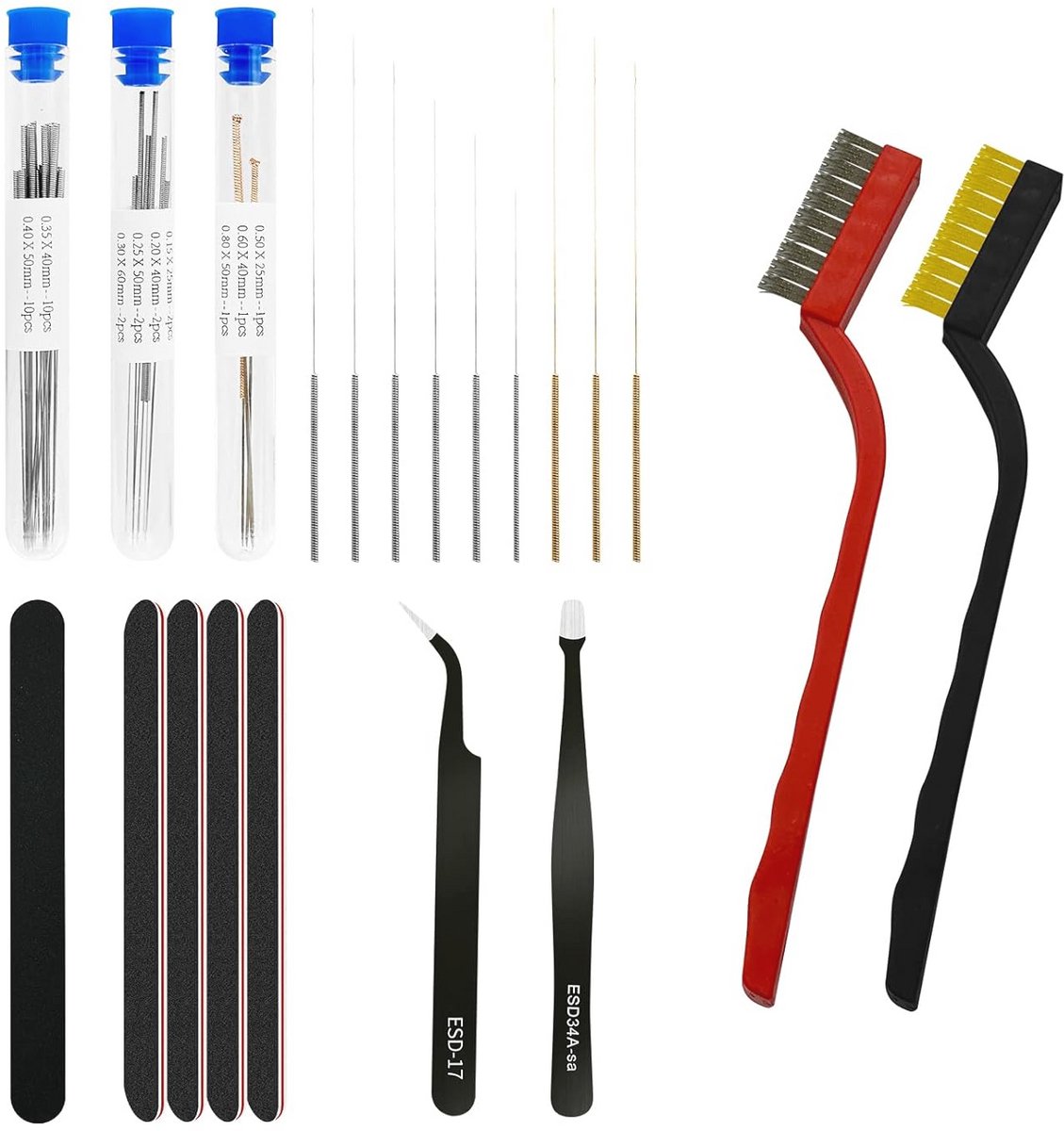 Mondstukreinigingsset voor 3D-printers - Gereedschapsset met 9 maten en 40 stuks