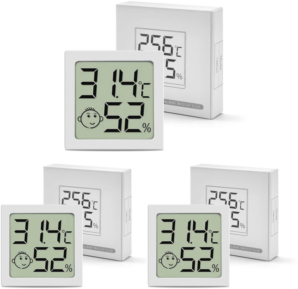 Digitale Thermometer en Hygrometer Set - 3 Stuks voor Binnengebruik, LCD Display voor Temp en Vochtigheid