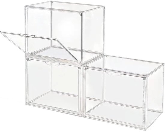 CYRO - Vitrine - Boîte de rangement - Glas Acryl transparent - Empilable - Set de 3 - Vitrine avec Glas - pour produits lifestyle