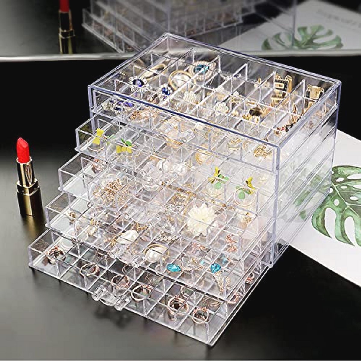 Transparante Oorbellen Organizer Box met 5 Laden en 72 Compartimenten voor Sieraden