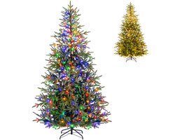 COSTWAY Kunstkerstboom van 210 cm met verlichting, dennenboom met 300 veelkleurige ledlampen, 11 modi en 678 PE-takken, kerstboom, kunstboom voor thuis, kantoor, groen