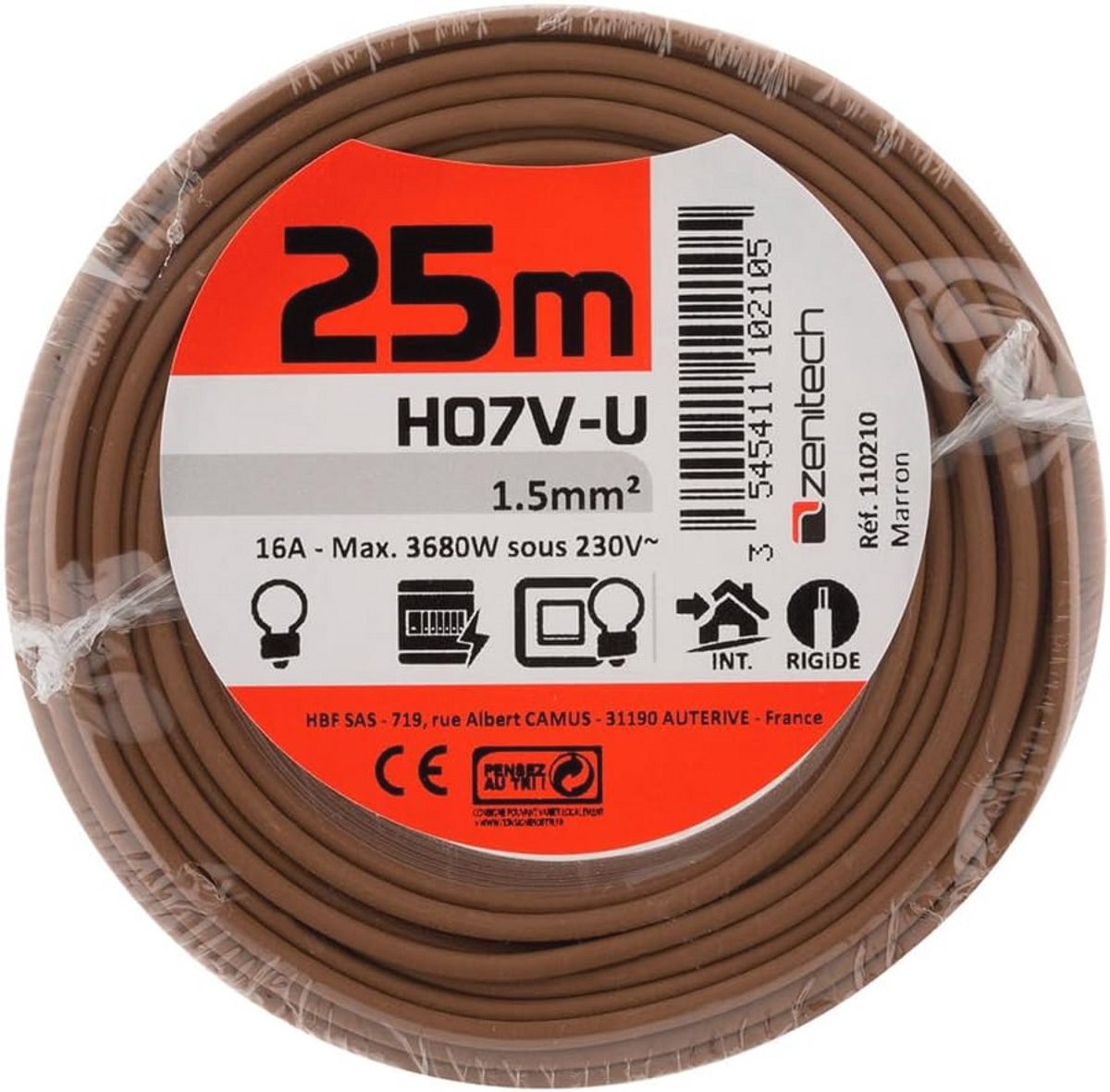 H07V-U Elektrische Stroomkabel 2.5mm² - Geel Groen - 10m voor Binneninstallatie