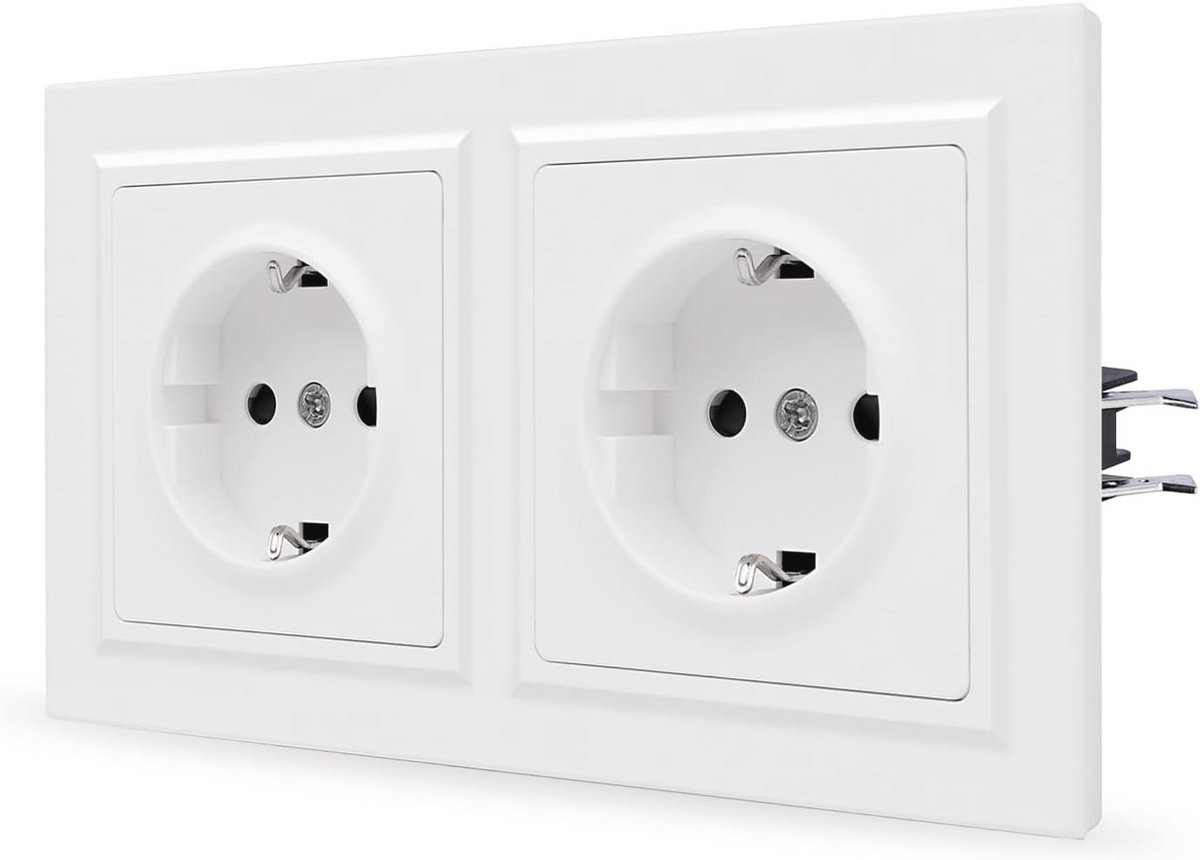 Dubbel stopcontact 16A met haken - Schuko met glad PC-oppervlak - 250V 155x84 mm