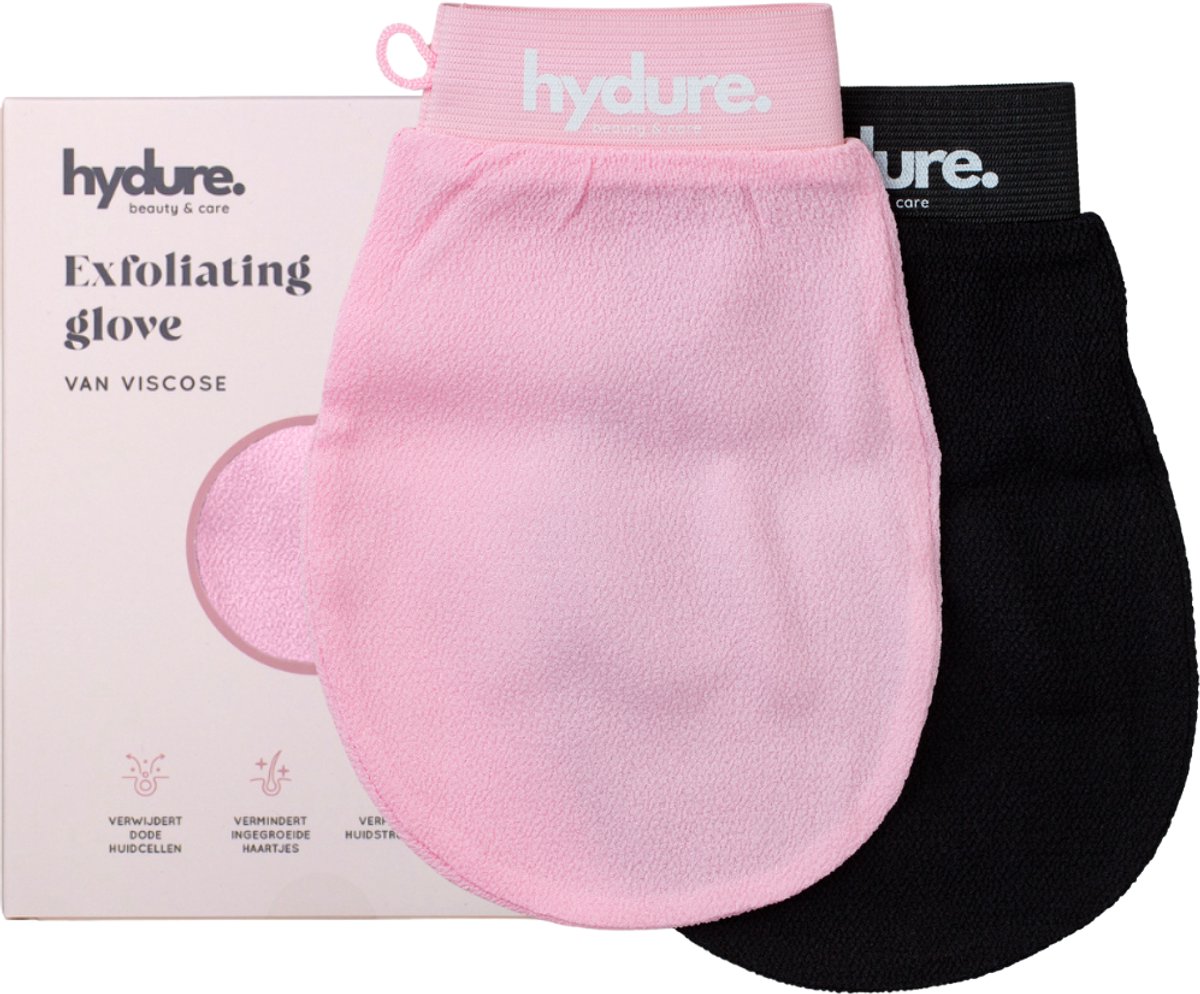Hydure Exfoliating Glove - Scrub Handschoen - voor Lichaam & Gezicht - Verwijderen van Dode Huidcellen - Wasbaar - 2 stuks