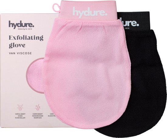 Hydure Exfoliating Glove - Scrub Handschoen - voor Lichaam & Gezicht - Verwijderen van Dode Huidcellen - Wasbaar - 2 stuks