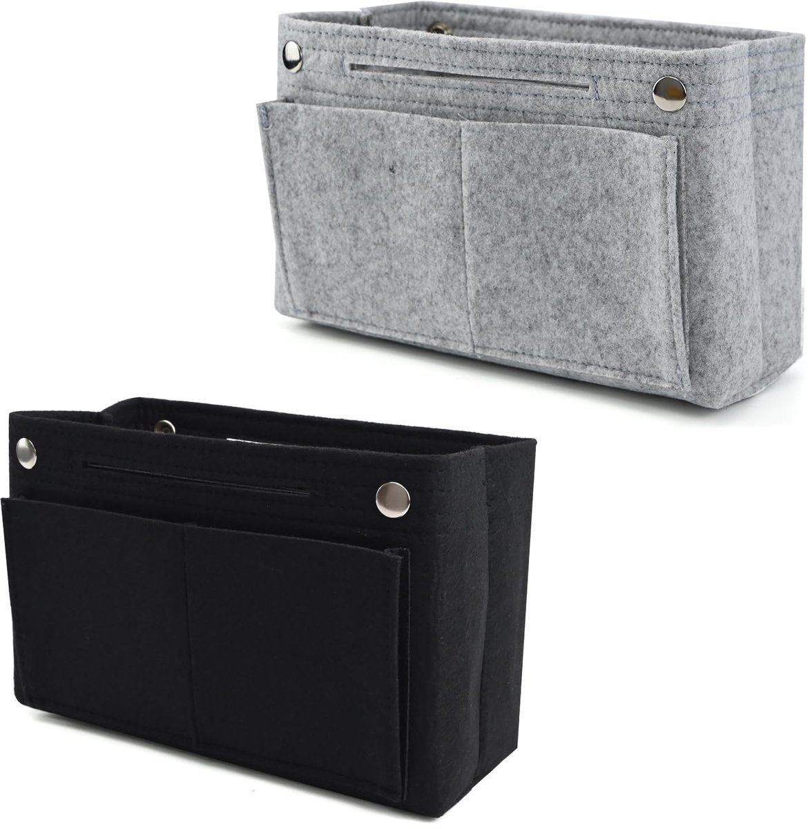 IMPERATORIS® Tas in Tas Organizer - Binnentas voor Handtas - Vilt - Met Veel Vakken - Houdt Tas Georganiseerd en in Vorm - 24 x 8 x 15 cm - 2 Stuks - Lichtgrijs/Zwart