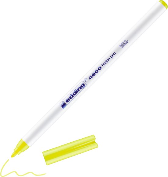 Lichtgele Edding 4600 textielstift met de dop ernaast.