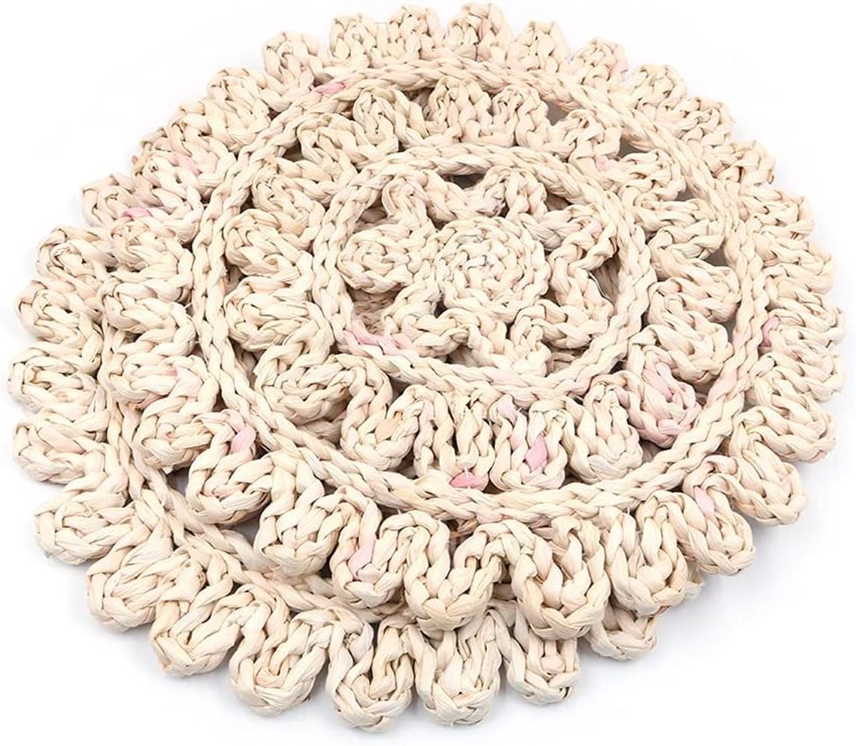 2x Handgeweven Placemats Rond 38cm Natuurlijke Maïsschil Tafelmatten Hittebestendig