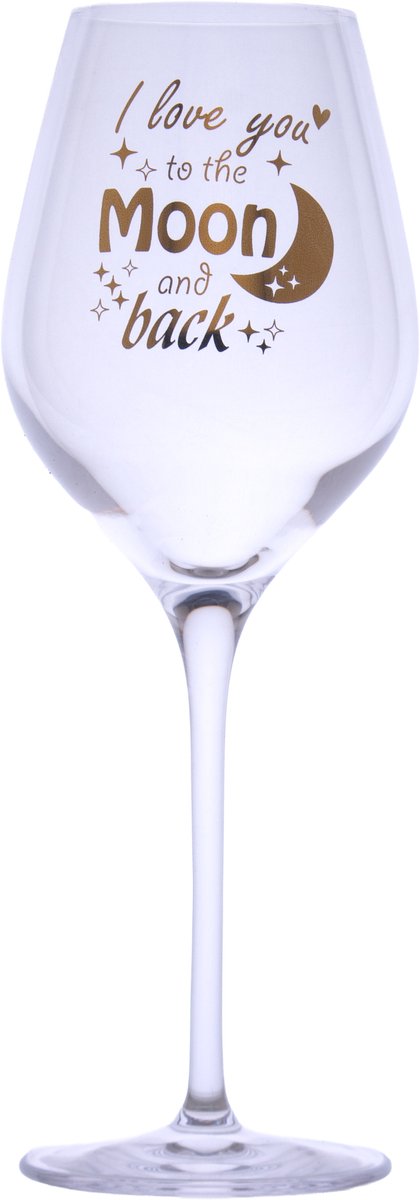 Wijnglas - I love you to the moon and back - met unieke gouden opdruk - kristal - liefdes cadeau - origineel - Valentijnsdag - vrouw - vriendin - man - witte wijn - rode wijn