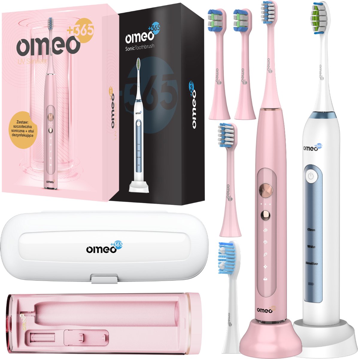 OMEO Classic & UV Sanitizer - Sonische Tandenborstels Set - 48000/82000 bewegingen - 60 dagen batterij - UV-desinfectie