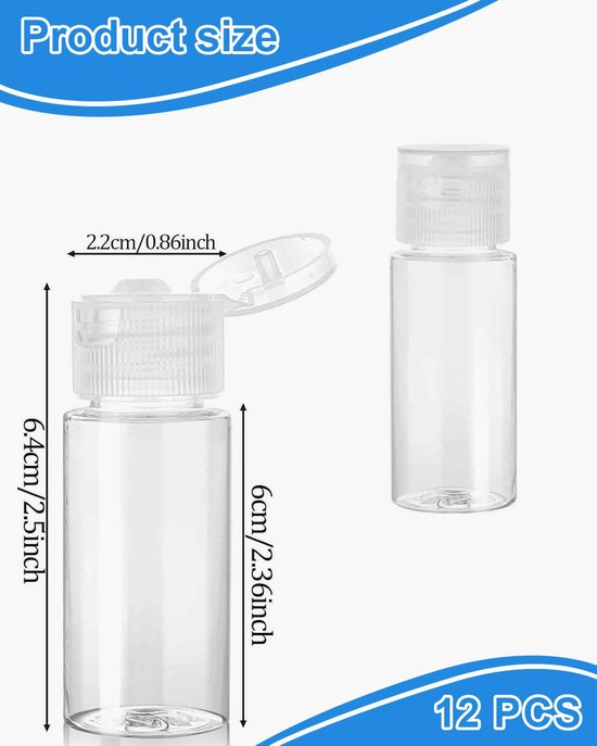 IMPERATORIS® Reisflesjes Set met flipdop - Navulbare Flesjes - Voor Shampoo en Lotion - Kunststof - Set van 12 - 15 ml - Transparant van imperatoris — afbeelding 5