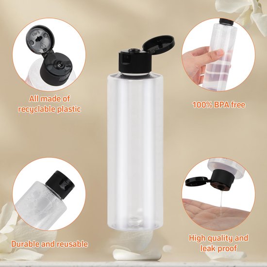 IMPERATORIS® Reisflesjes Set - Navulbare Flesjes - Voor Shampoo en Lotion - Kunststof - Set van 5 - 200 ml - Transparant — afbeelding 4