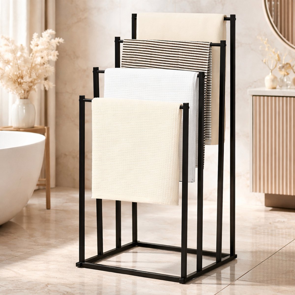 MeubelsvanJoep handdoekrek zwart badkamer staand 45 x 30 x 94 - Handdoekrek zwart keuken - Handdoekladder zwart metaal - Handdoekrek staand