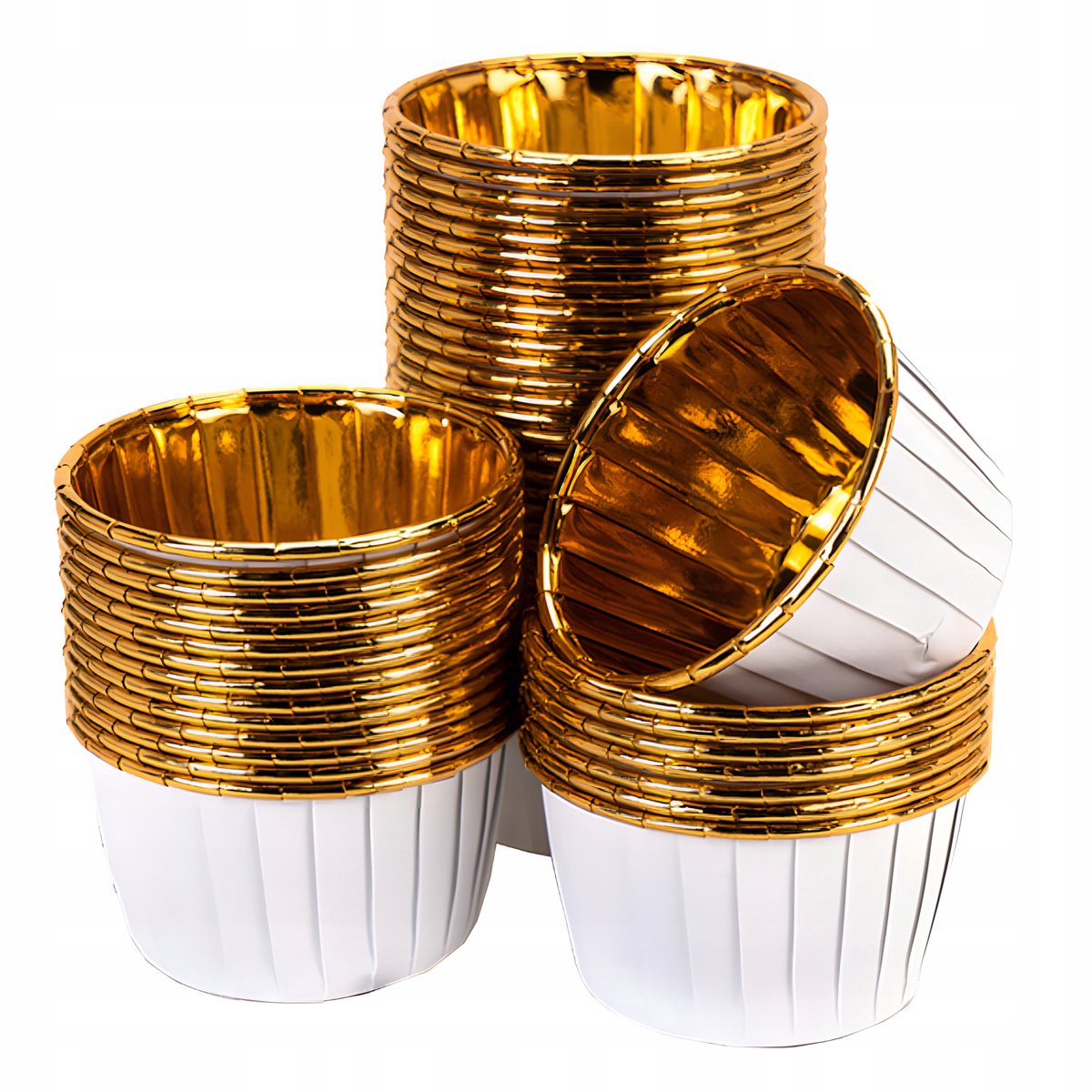 Cupcake Vormpjes - Wit-Goud Design - 50 stuks - Papier & Aluminium - 50mm diameter