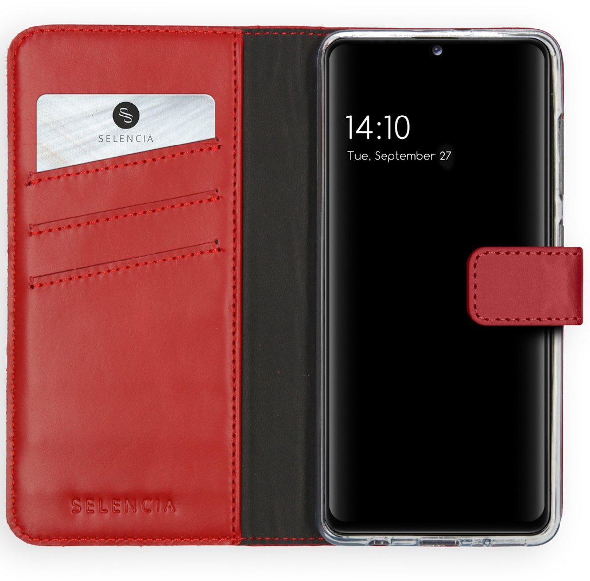 Selencia Hoesje - Geschikt voor Samsung Galaxy A41 - Echt Lederen Bookcase - Rood