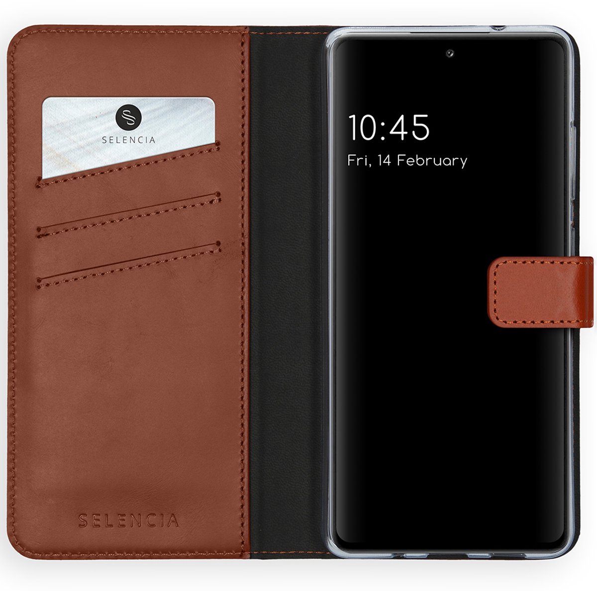 Selencia Hoesje - Geschikt voor Samsung Galaxy S20 FE - Echt Lederen Bookcase - Lichtbruin