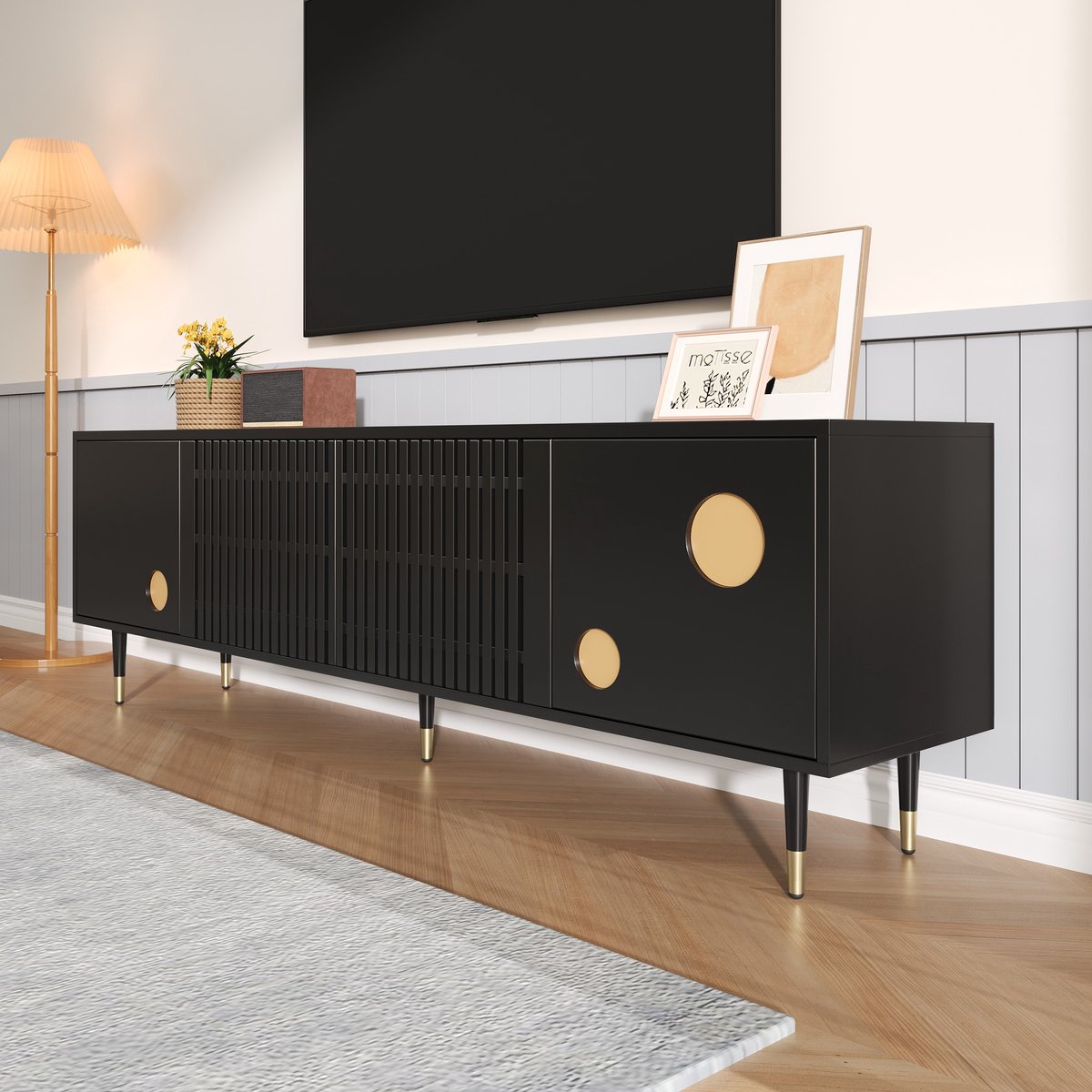 REDOM - TV-kast - MDF - met deuren - 170 L x 36 B x 54 H(cm) Black