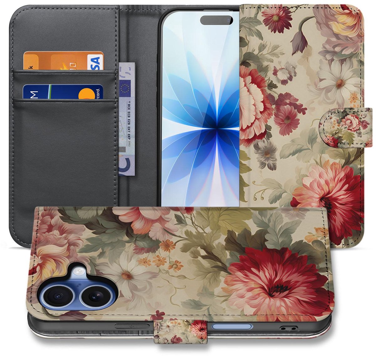 Portemonnee Hoesje iPhone 17 Bloemenprint Met Pasjes