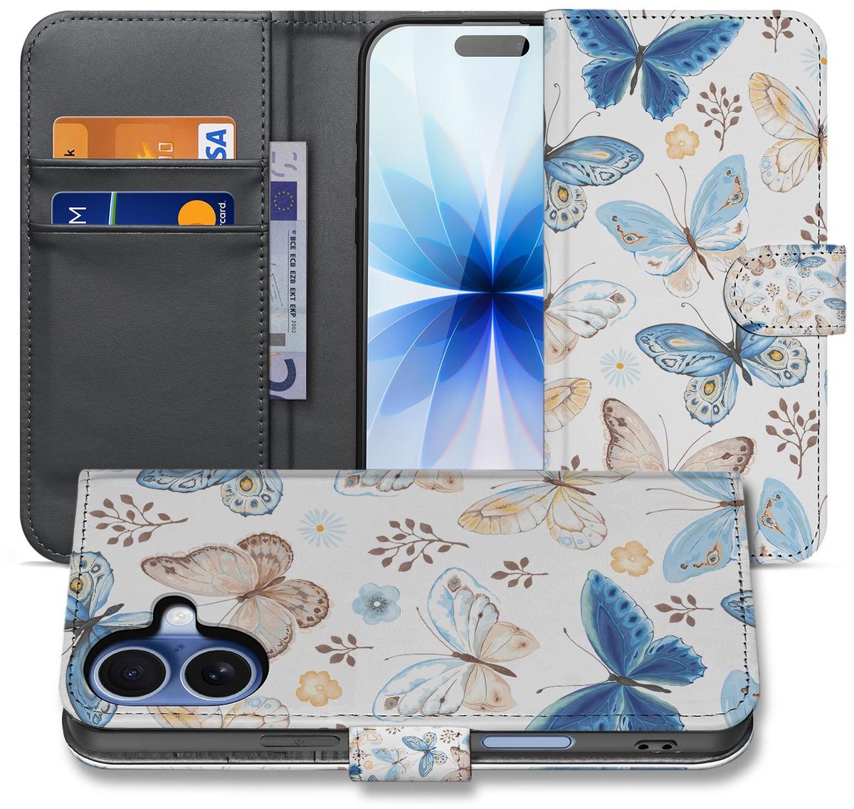 Apple iPhone 17 Vlinder Wallet Hoesje Met 3 Pasjes PU Leder