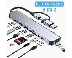 8 In 2 Usb - 2 Type C + USB 3.0 Hub Card - Geschikt voor Windows en Macbook -opladen - Telefoon Disk Converter