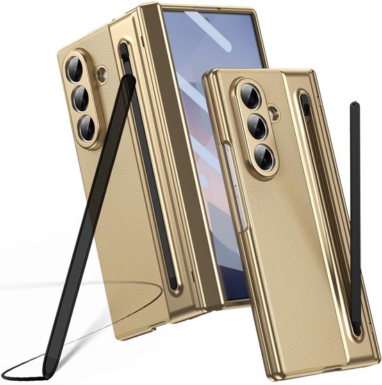Étui Premium pour Samsung Galaxy Z Fold 7 - avec S Pen inclusif & Support - Protecteur d'écran intégré - Goud