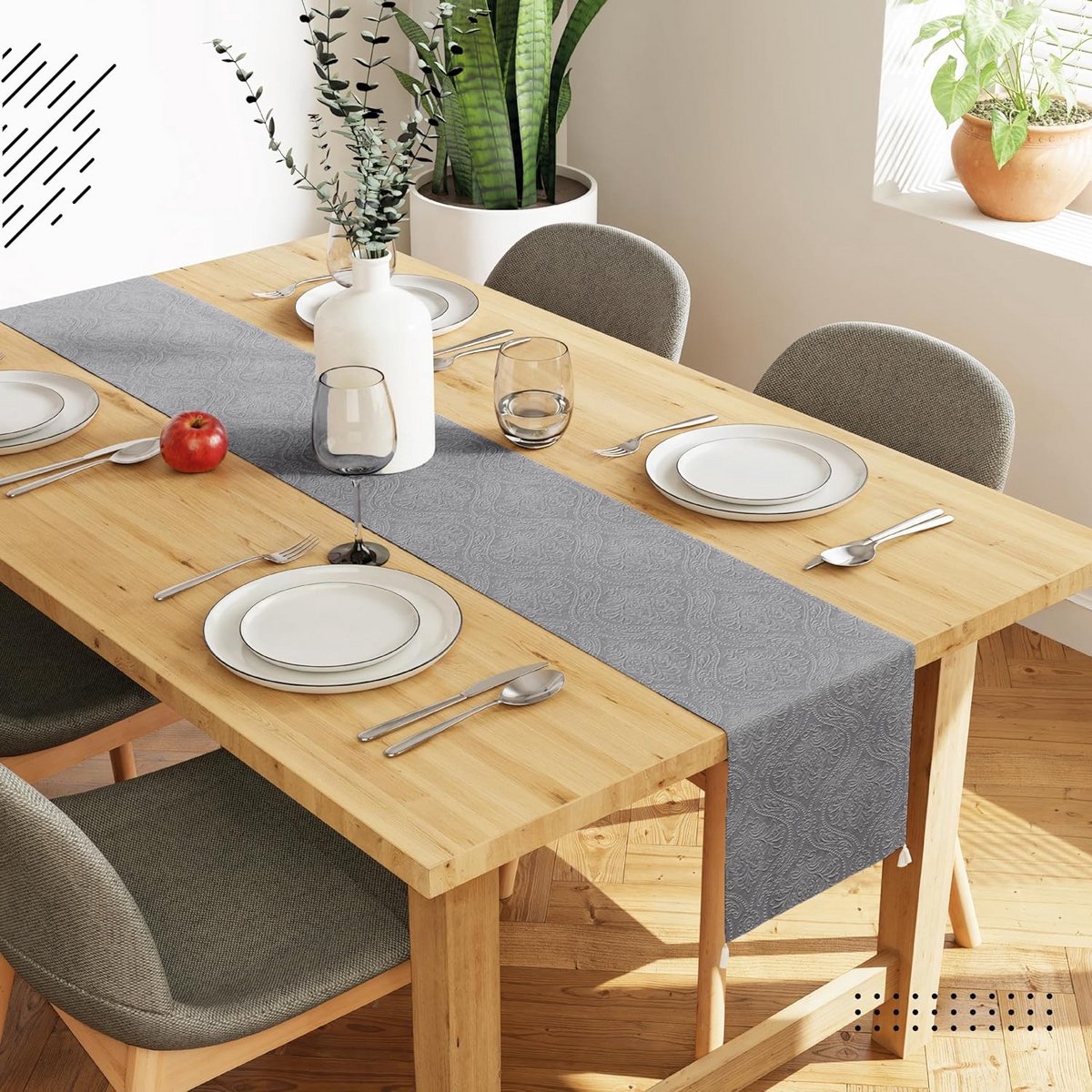 Luxe Velours Tafelrunner Geboord - 32x240 cm - Antracietgrijs - Wasbaar
