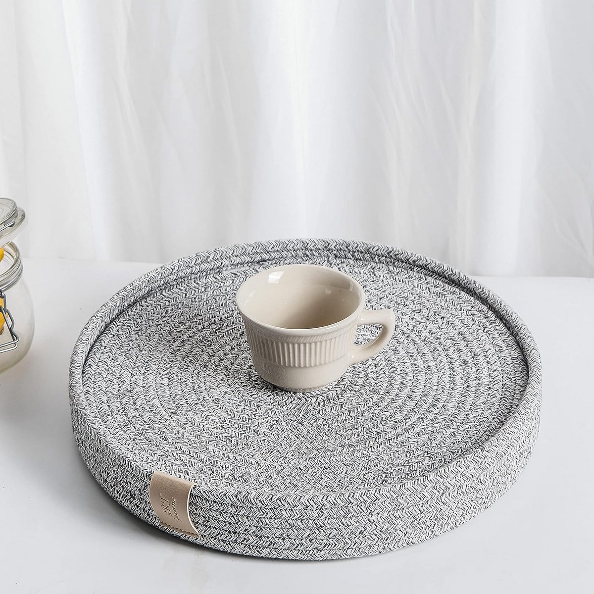 Set van 4 Ronde Geweven Katoenen Placemats met Houder, Hittebestendig en Antislip