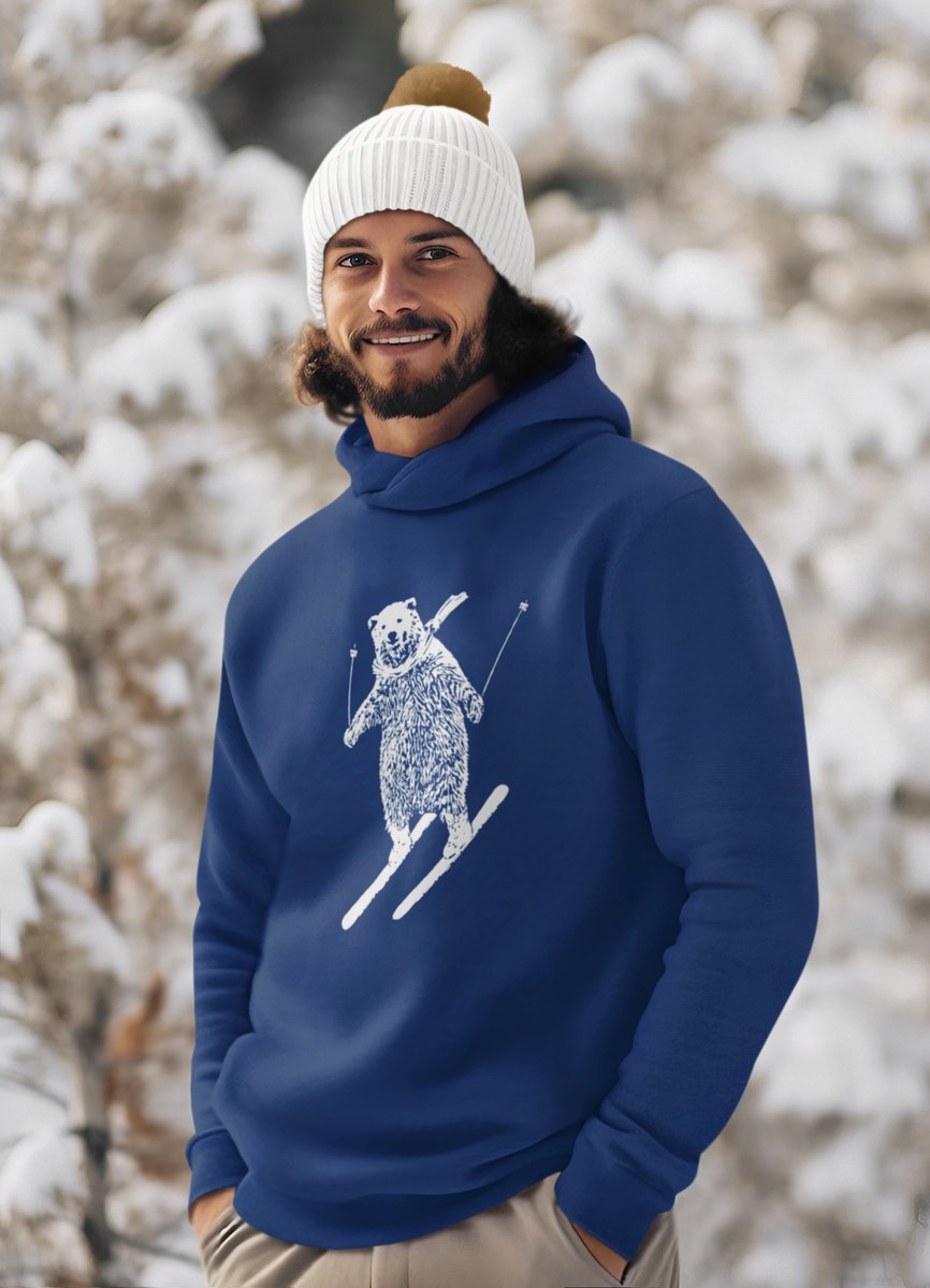 Apres Ski Hoodie – Skiing Beer Hoodie – Warme Wintersweater met Capuchon – Navy - Maat XXL