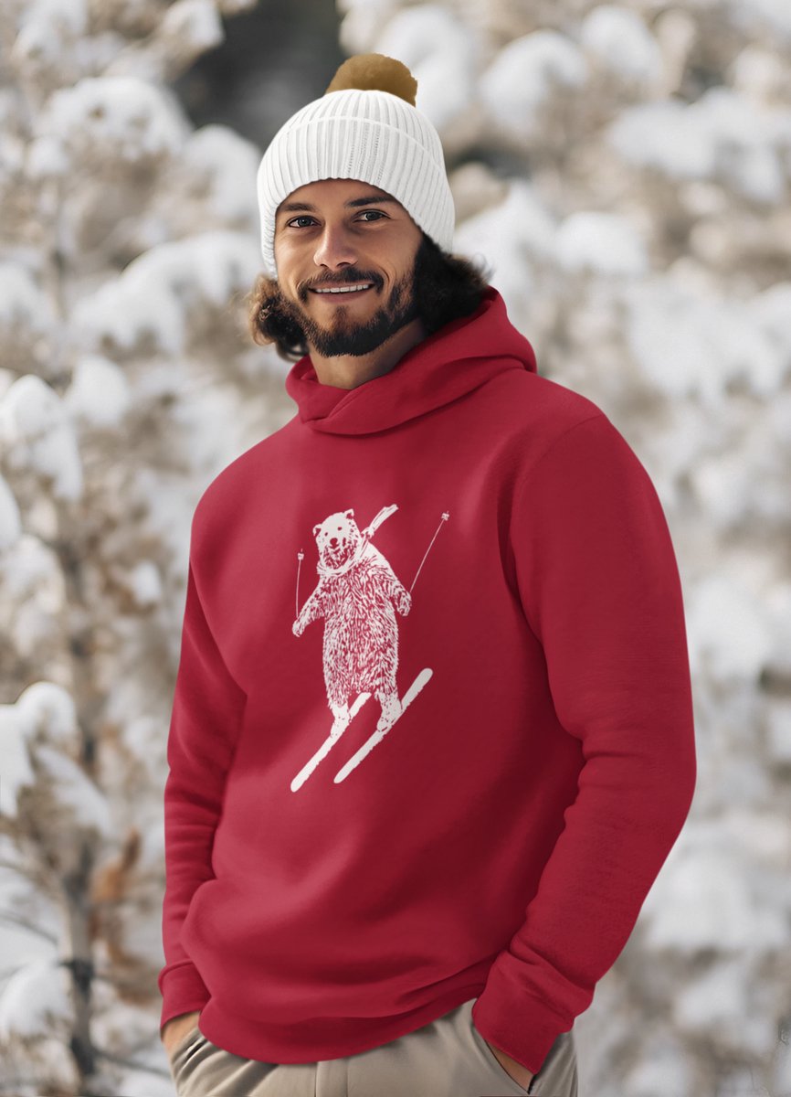 Apres Ski Hoodie – Skiing Beer Hoodie – Warme Wintersweater met Capuchon – Rood - Maat XXL