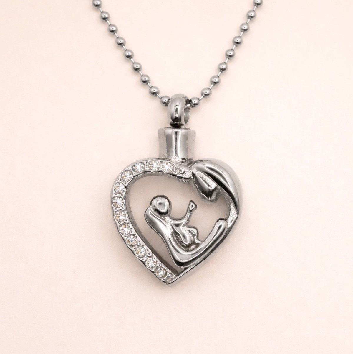 Assieraad - Ashanger met ketting en vulsetje - Mini urn - Moeder met kind - Zirkonia - Zilverkleurig