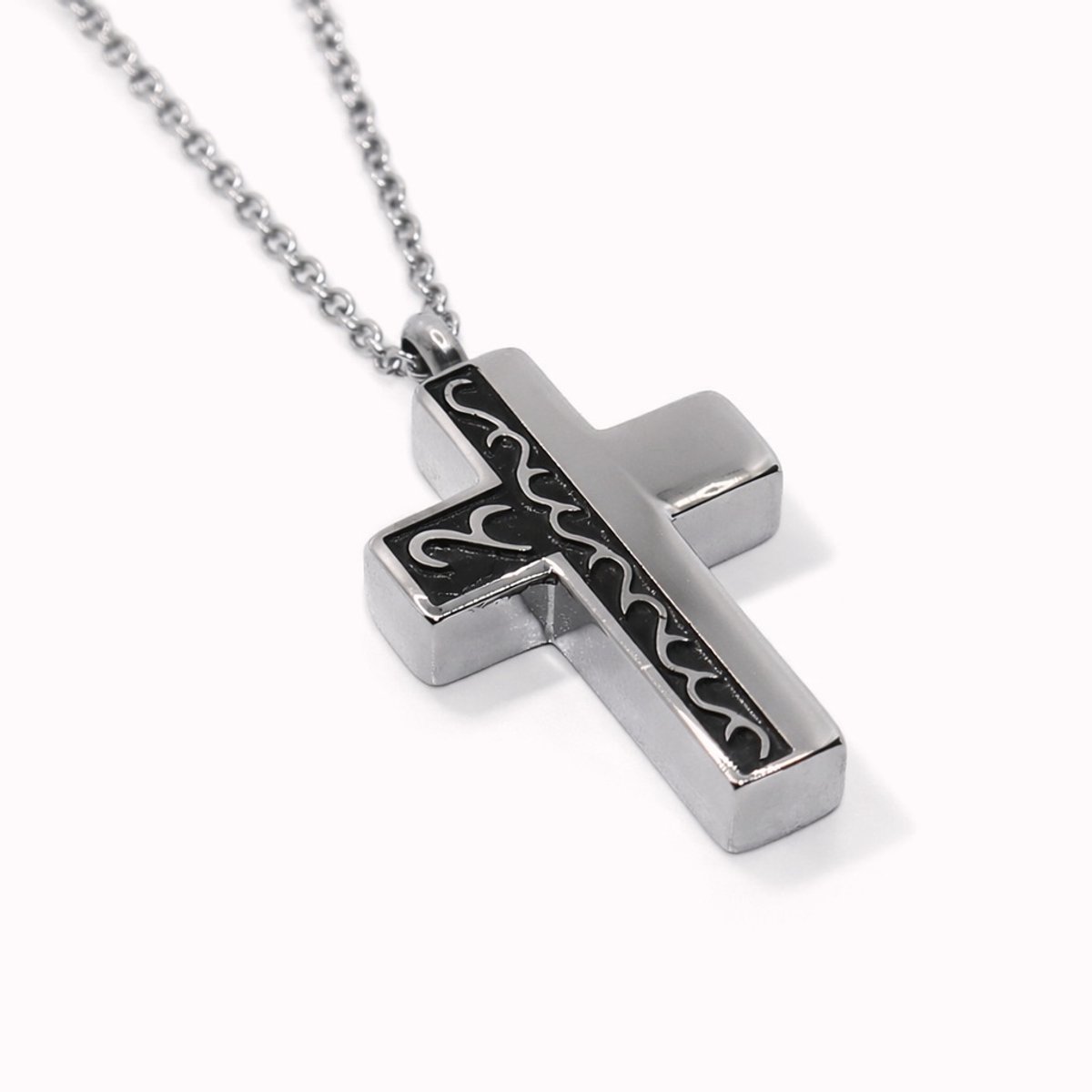 Assieraad - Ashanger met ketting en vulsetje - Mini urn - Kruisje - Zilver met zwarte accenten