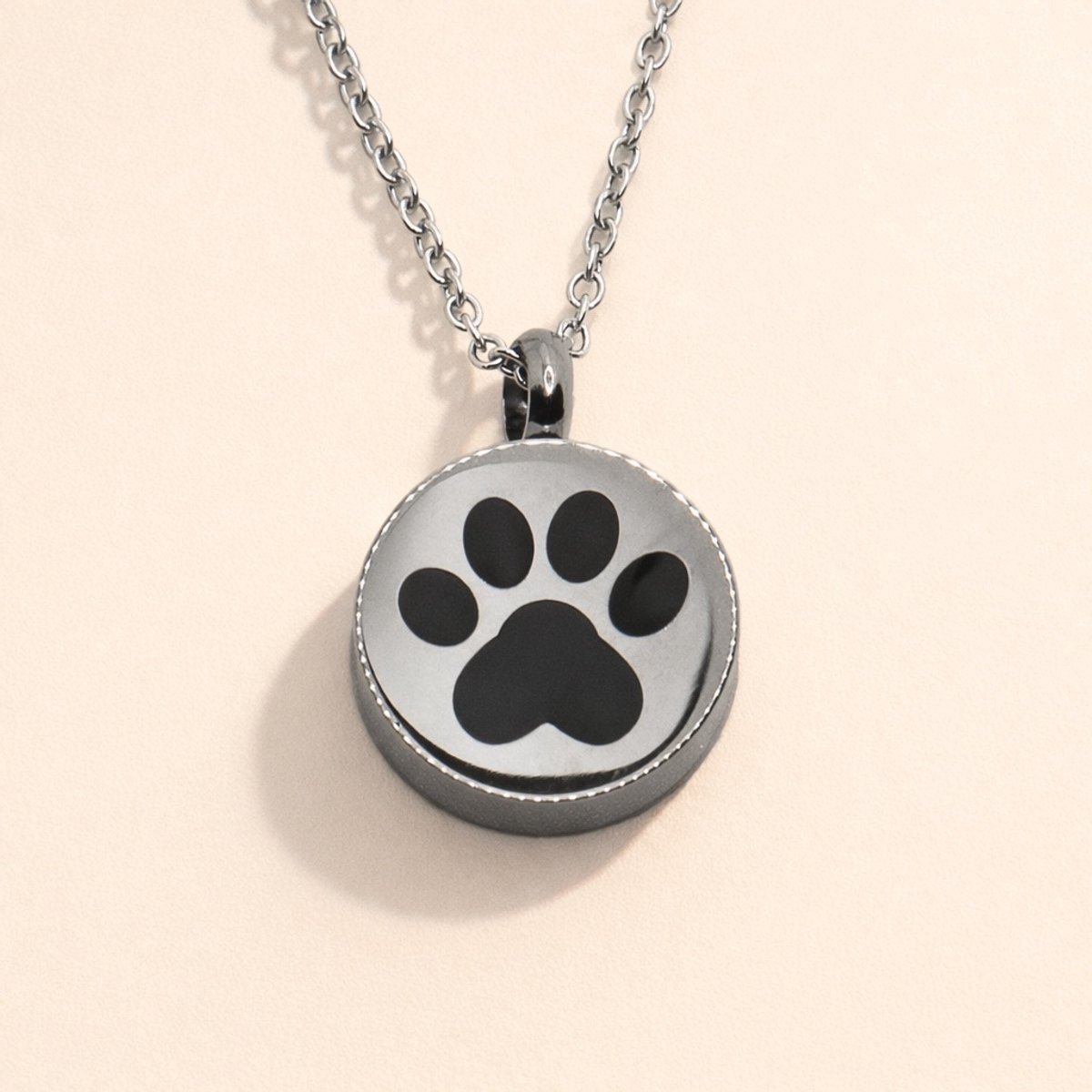 Bol.com Assieraad - Ashanger met ketting en vulsetje - Mini urn - Dierenpootje - Hond - Kat - Rond zilver met zwart pootje aanbieding