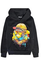 Kinder sweater met aap - Jongens & Meisjes - Hoodie – Maat 158/164 – Zwart - 65% Katoen - Capuchon - Monkey - Trui