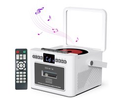 Draagbare CD-Cassette Speler - Retro Stijl - Boombox met 5000mAh Accu - Dubbele Stereo Luidsprekers - FM Radio - Met Afstandsbediening - USB/TF Kaart/AUX - Cassette Recorder - Voor Thuis, Reizen, Buiten, Huisentertainment