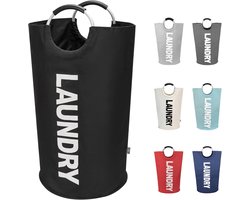 Grote wasmand, opvouwbare waszak met handvat, 90 liter inhoud, zwart, 79 cm x 38 cm