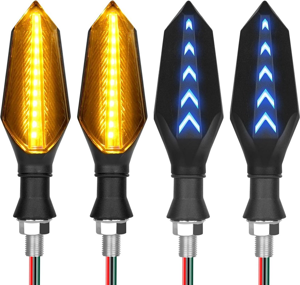 4x Universele LED Motor Knipperlichten Dubbelzijdig Amber & Blauw 12V